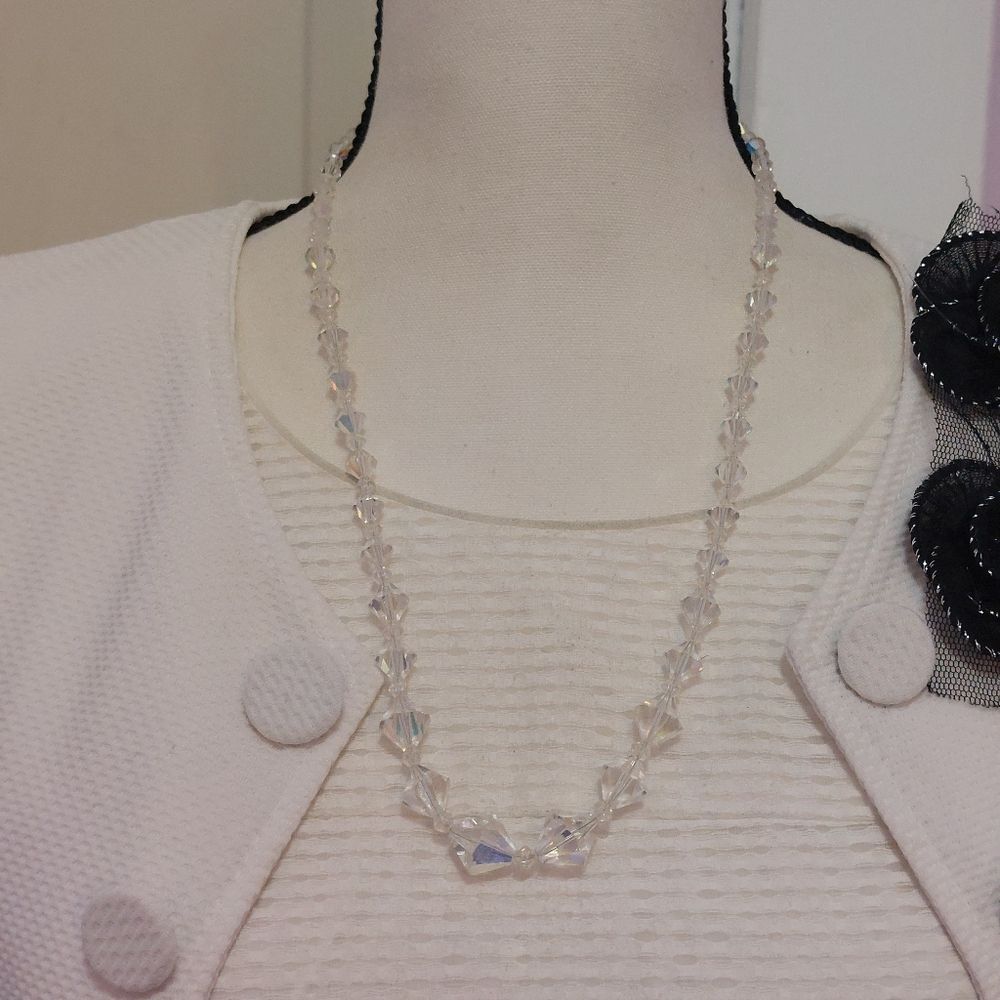 Vtg Iridiscent Bicone Glass Beads Graduated Necklace Sterling Clasp Extender
